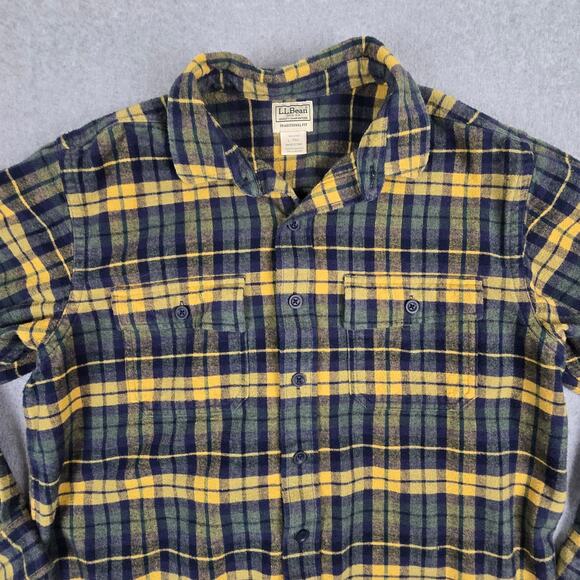 L.L.Bean Shirt Mens Size Large Tall Flannel Yellow Blue Plaid - Picture 5 of 16